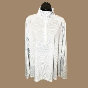 Under Armour Loose Heat Gear White & Gray Striped Quarter-Zip Pullover